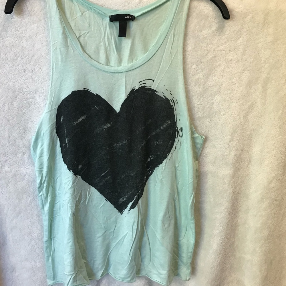 Light Green Aqua Tank Top Size Small with Beautiful Heart Design